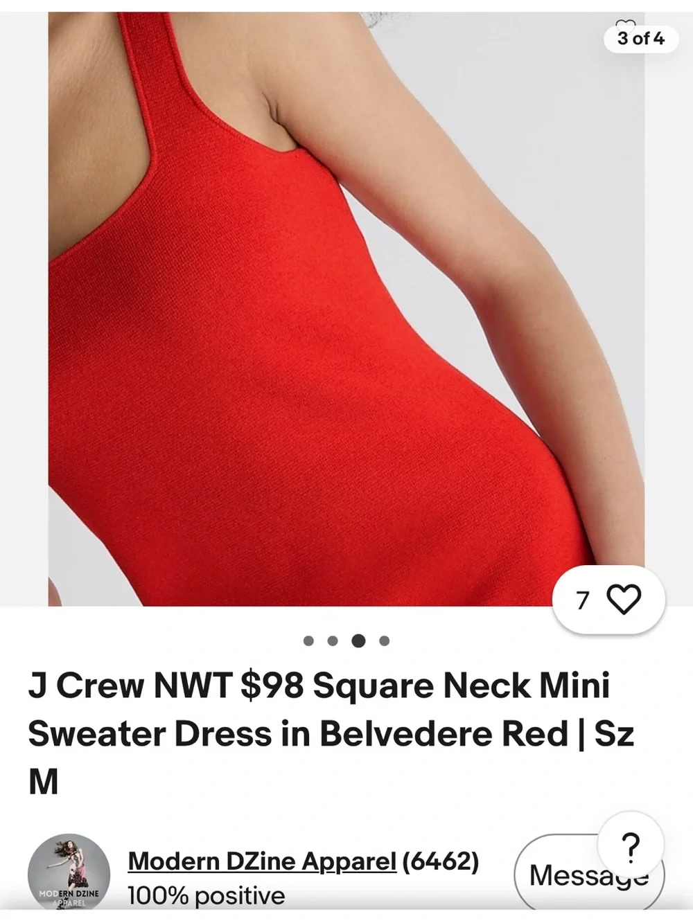 J. Crew Red Square Neck Sleeveless Mini Dress